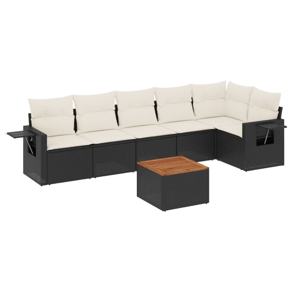 sofasæt til haven 7 dele med hynder polyrattan sort