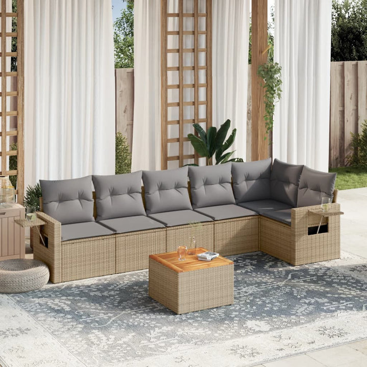 sofasæt til haven 7 dele med hynder polyrattan beige