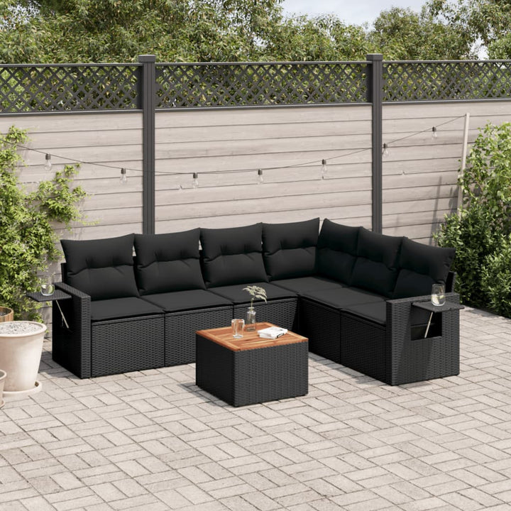 sofasæt til haven 7 dele med hynder polyrattan sort