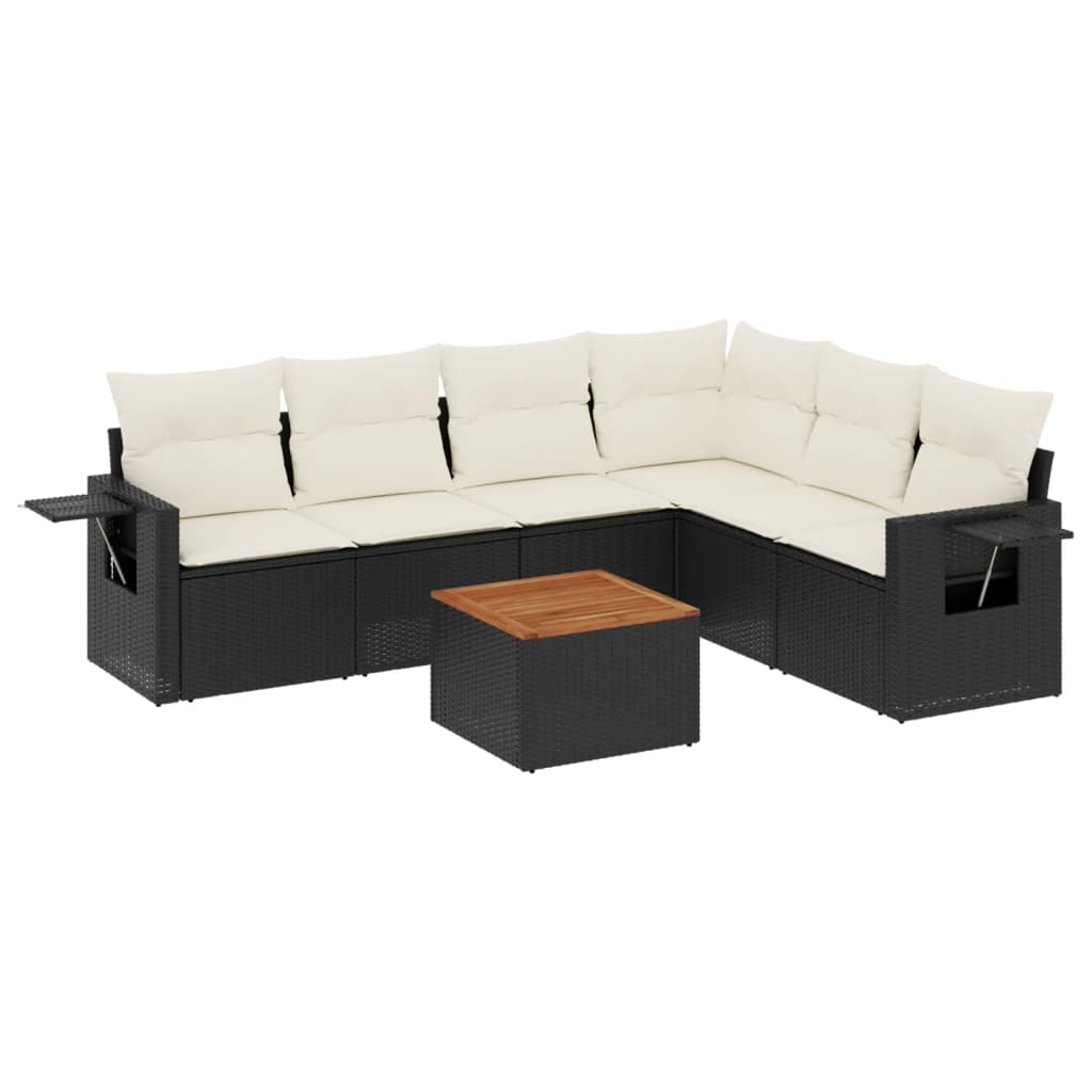 sofasæt til haven 7 dele med hynder polyrattan sort