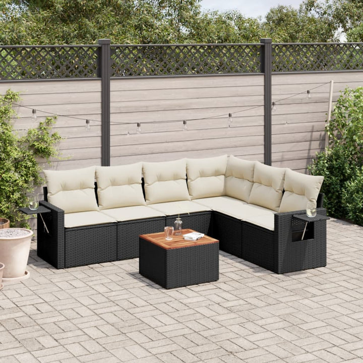 sofasæt til haven 7 dele med hynder polyrattan sort