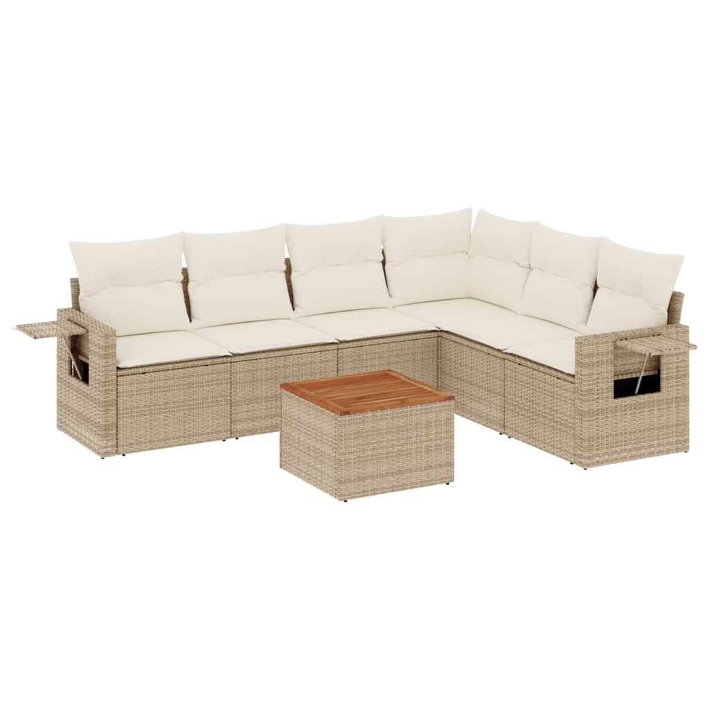 sofasæt til haven 7 dele med hynder polyrattan beige
