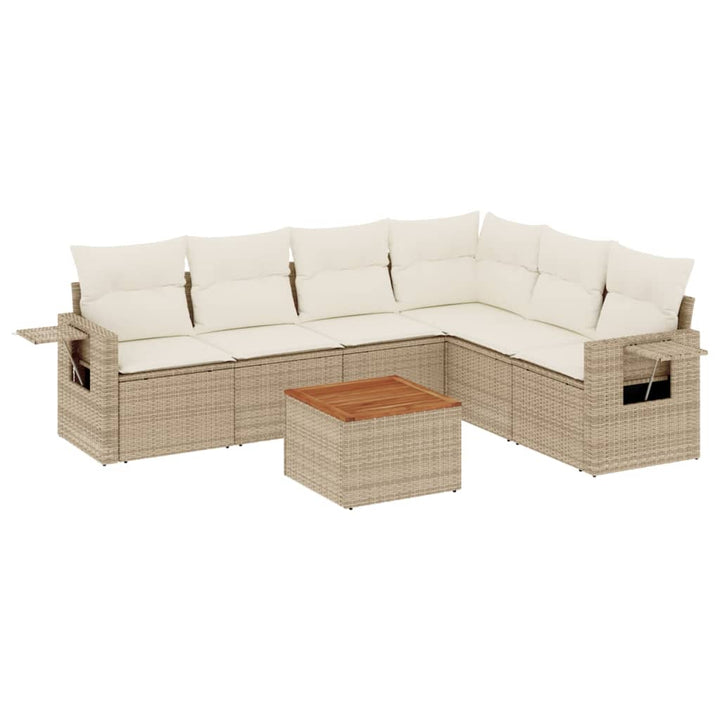 sofasæt til haven 7 dele med hynder polyrattan beige