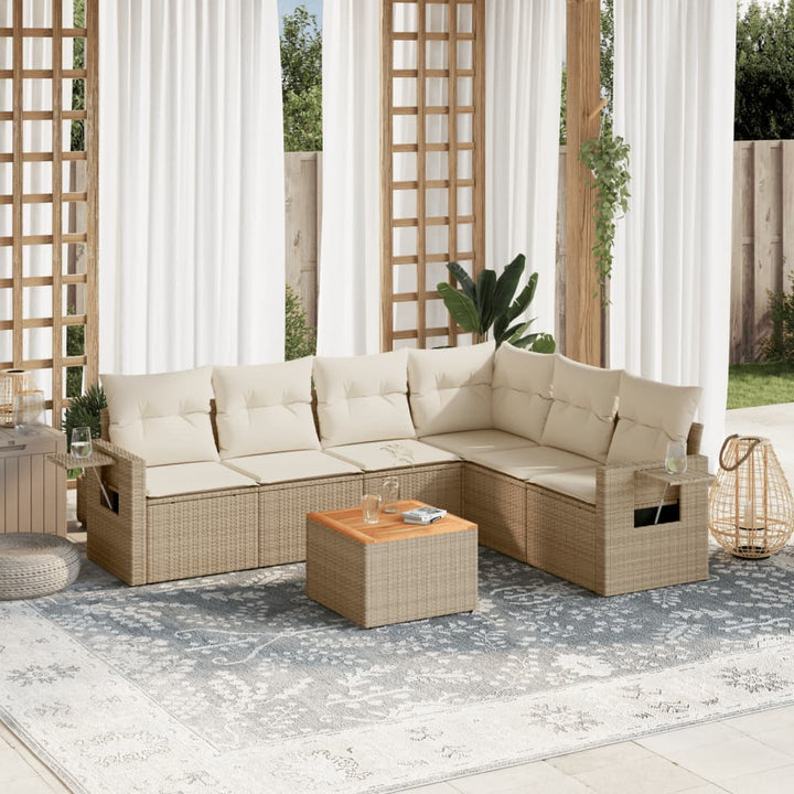 sofasæt til haven 7 dele med hynder polyrattan beige