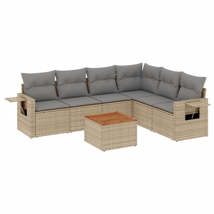sofasæt til haven 7 dele med hynder polyrattan beige
