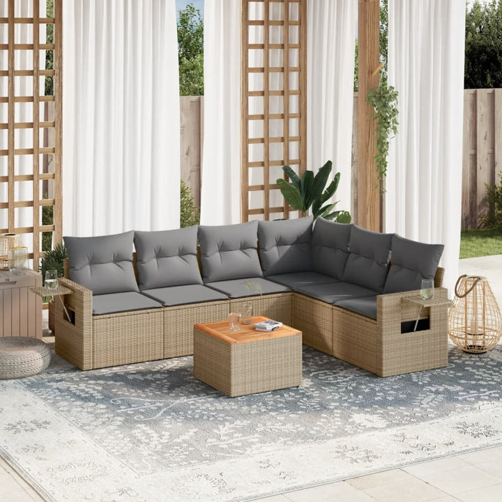 sofasæt til haven 7 dele med hynder polyrattan beige