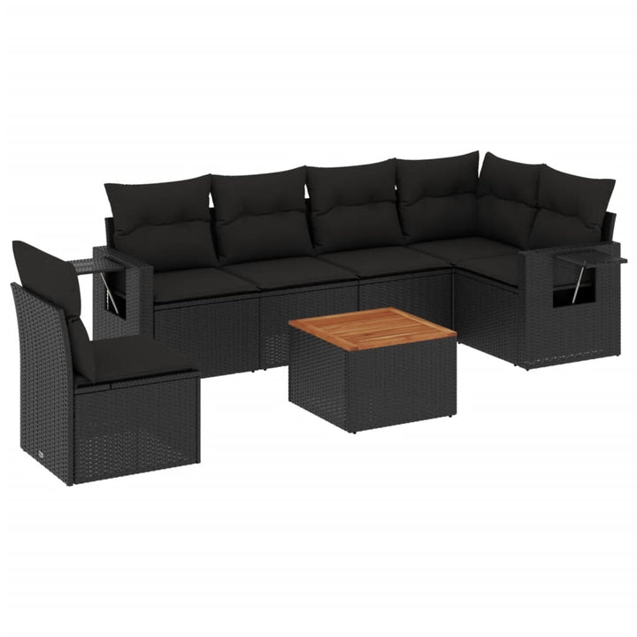 sofasæt til haven 7 dele med hynder polyrattan sort