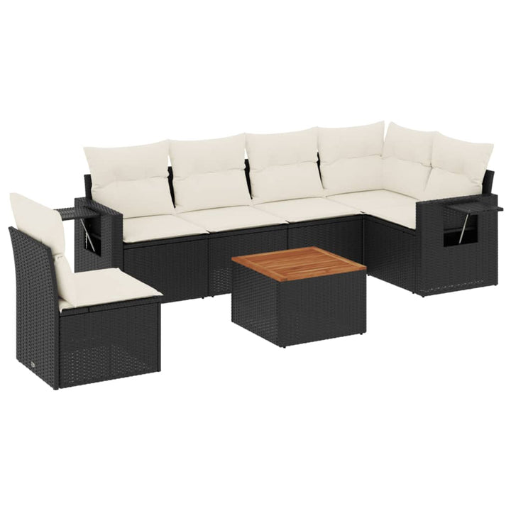 sofasæt til haven 7 dele med hynder polyrattan sort