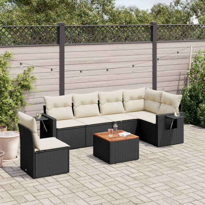 sofasæt til haven 7 dele med hynder polyrattan sort