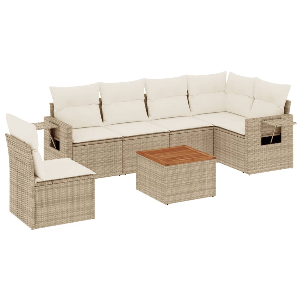 sofasæt til haven 7 dele med hynder polyrattan beige