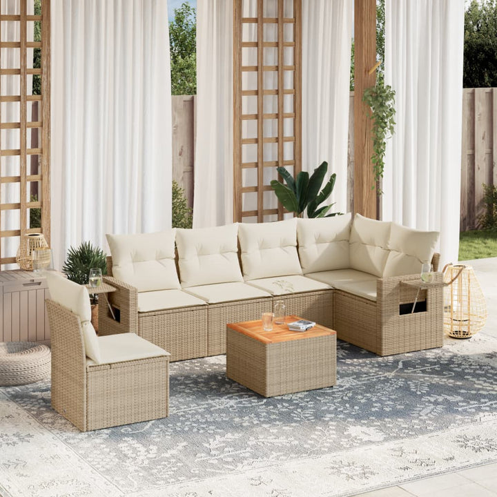 sofasæt til haven 7 dele med hynder polyrattan beige