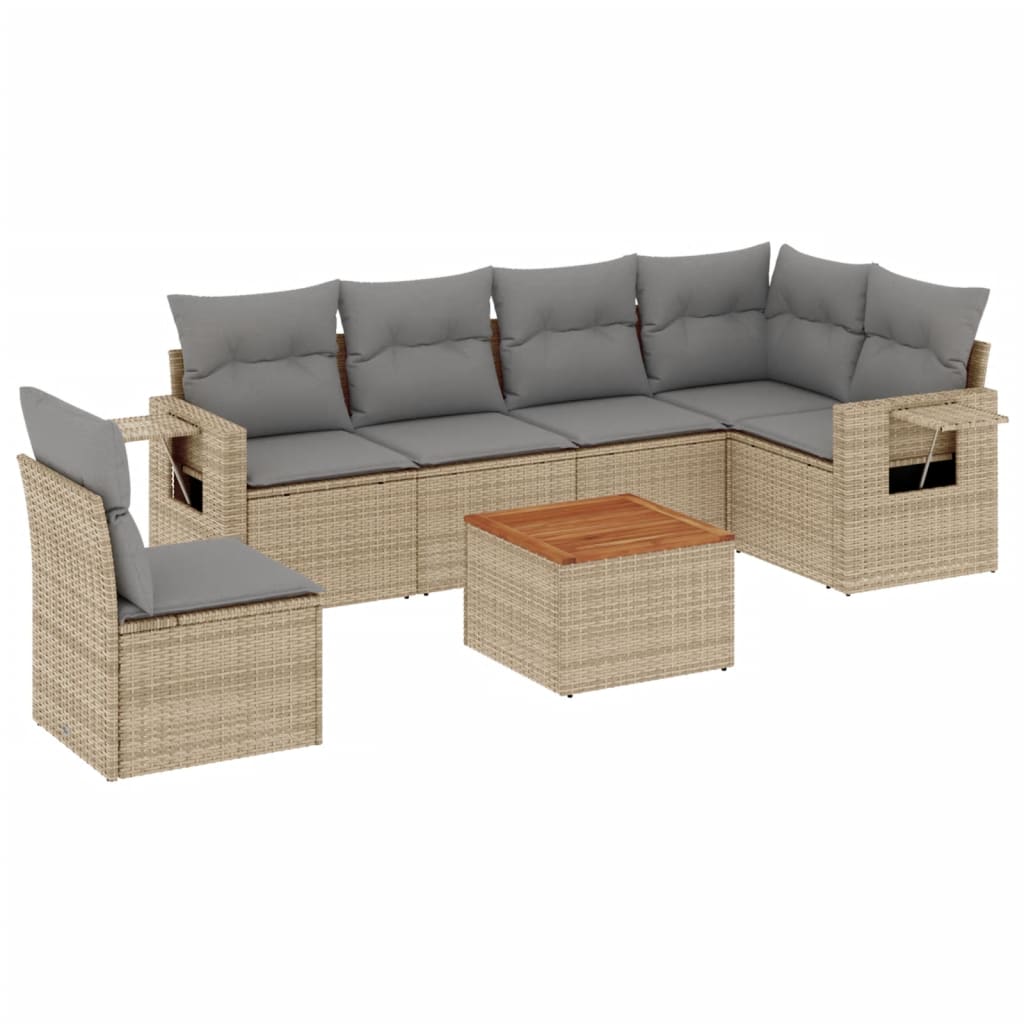 sofasæt til haven 7 dele med hynder polyrattan beige