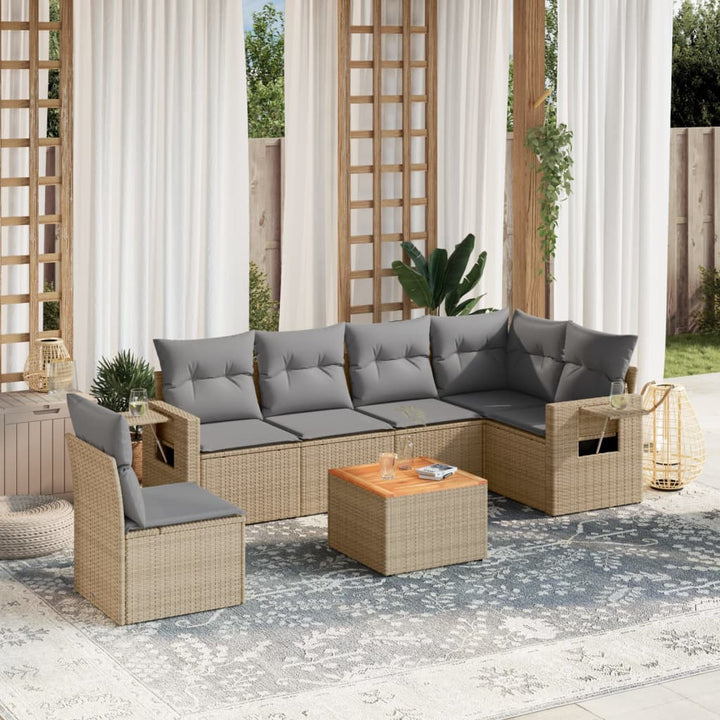sofasæt til haven 7 dele med hynder polyrattan beige