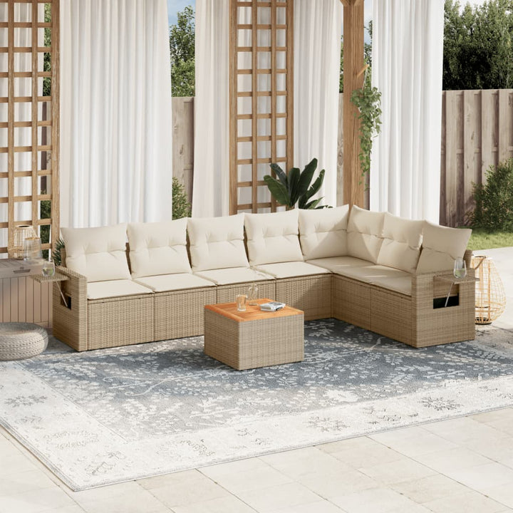 sofasæt til haven 8 dele med hynder polyrattan beige