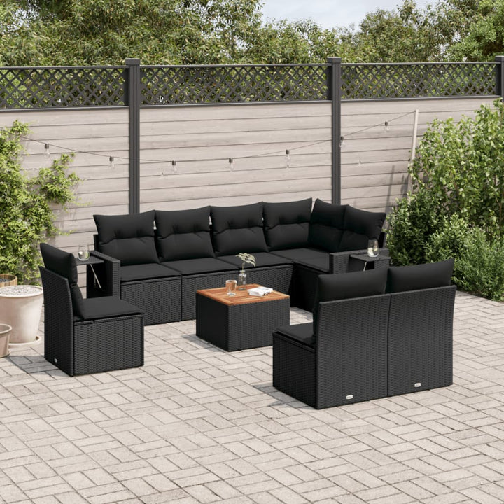 sofasæt til haven 9 dele med hynder polyrattan sort