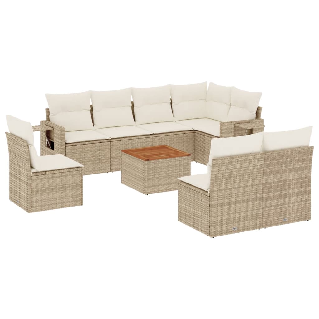 sofasæt til haven 9 dele med hynder polyrattan beige