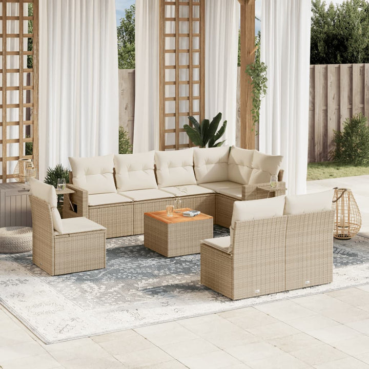 sofasæt til haven 9 dele med hynder polyrattan beige