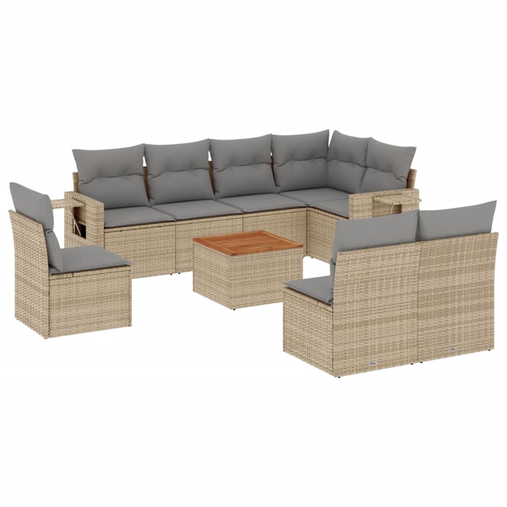 sofasæt til haven 9 dele med hynder polyrattan beige