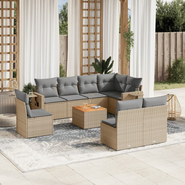 sofasæt til haven 9 dele med hynder polyrattan beige
