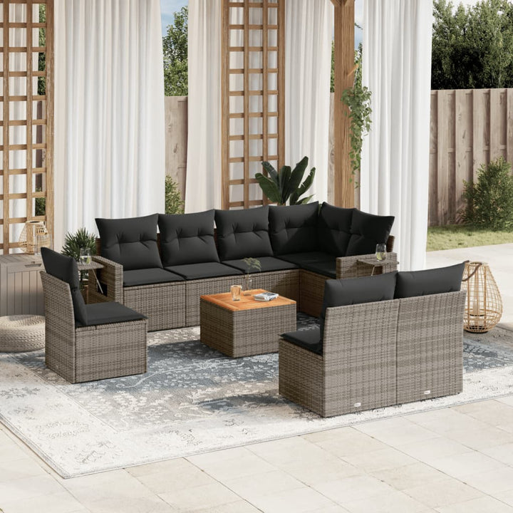 sofasæt til haven 9 dele med hynder polyrattan grå