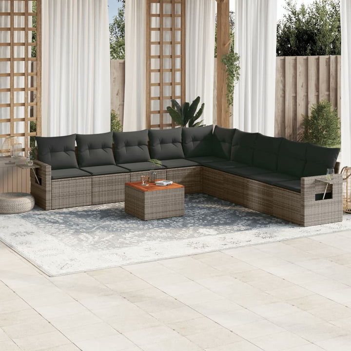 sofasæt til haven 10 dele med hynder polyrattan grå