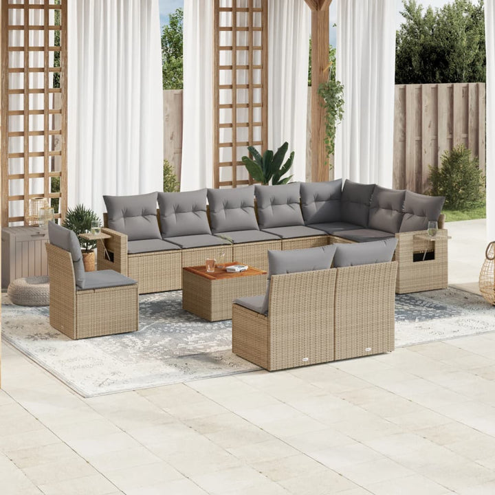 sofasæt til haven 11 dele med hynder polyrattan beige