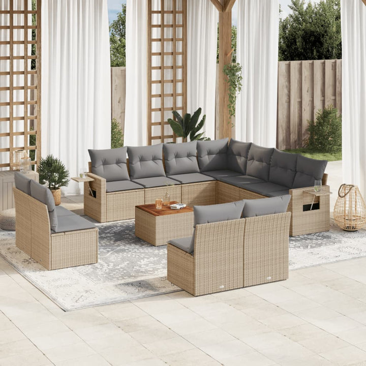 sofasæt til haven 12 dele med hynder polyrattan beige
