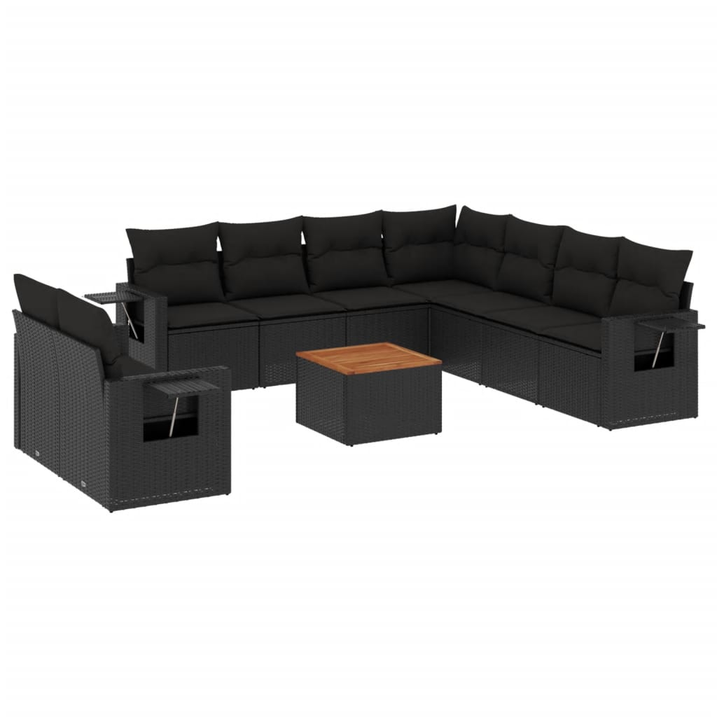 sofasæt til haven 10 dele med hynder polyrattan sort