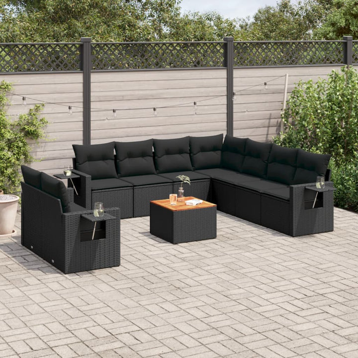 sofasæt til haven 10 dele med hynder polyrattan sort