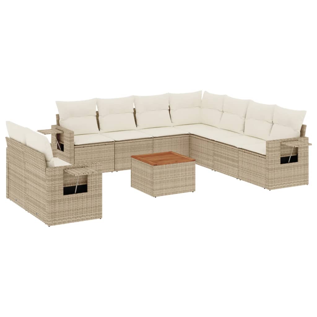 sofasæt til haven 10 dele med hynder polyrattan beige