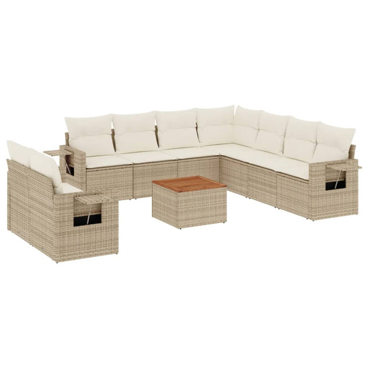 sofasæt til haven 10 dele med hynder polyrattan beige