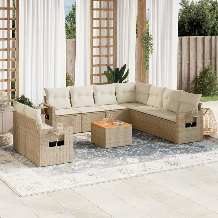 sofasæt til haven 10 dele med hynder polyrattan beige