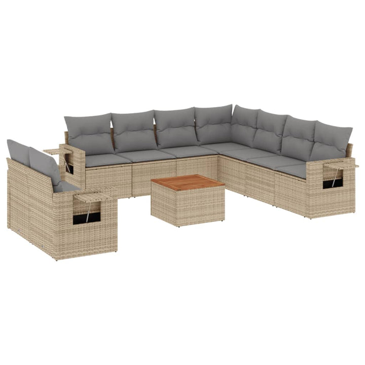 sofasæt til haven 10 dele med hynder polyrattan beige