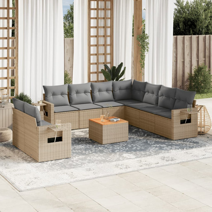 sofasæt til haven 10 dele med hynder polyrattan beige