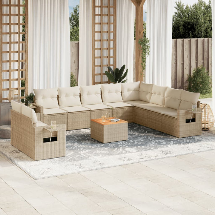 sofasæt til haven 11 dele med hynder polyrattan beige