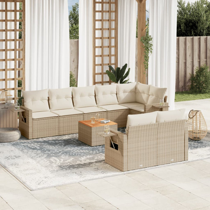 sofasæt til haven 9 dele med hynder polyrattan beige