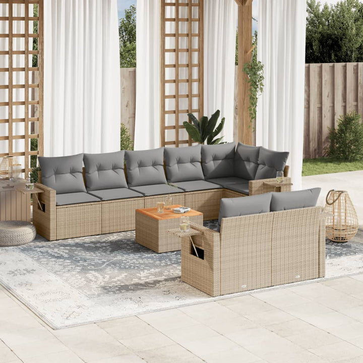 sofasæt til haven 9 dele med hynder polyrattan beige