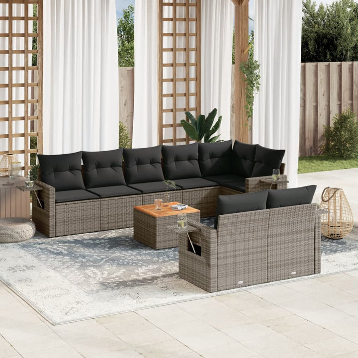 sofasæt til haven 9 dele med hynder polyrattan grå