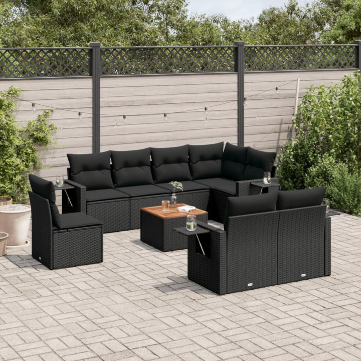 sofasæt til haven 9 dele med hynder polyrattan sort