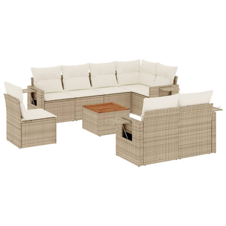 sofasæt til haven 9 dele med hynder polyrattan beige