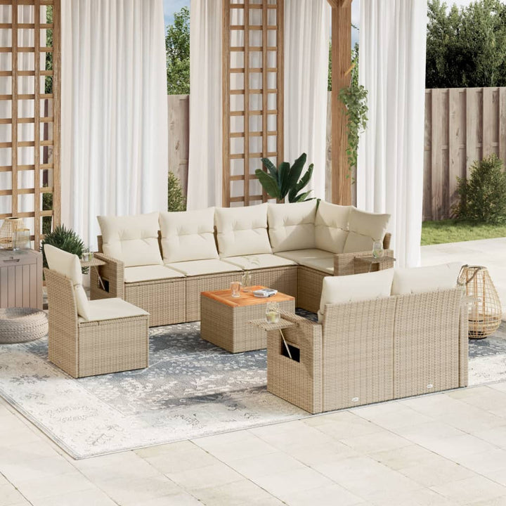 sofasæt til haven 9 dele med hynder polyrattan beige