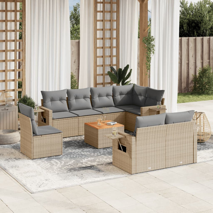 sofasæt til haven 9 dele med hynder polyrattan beige