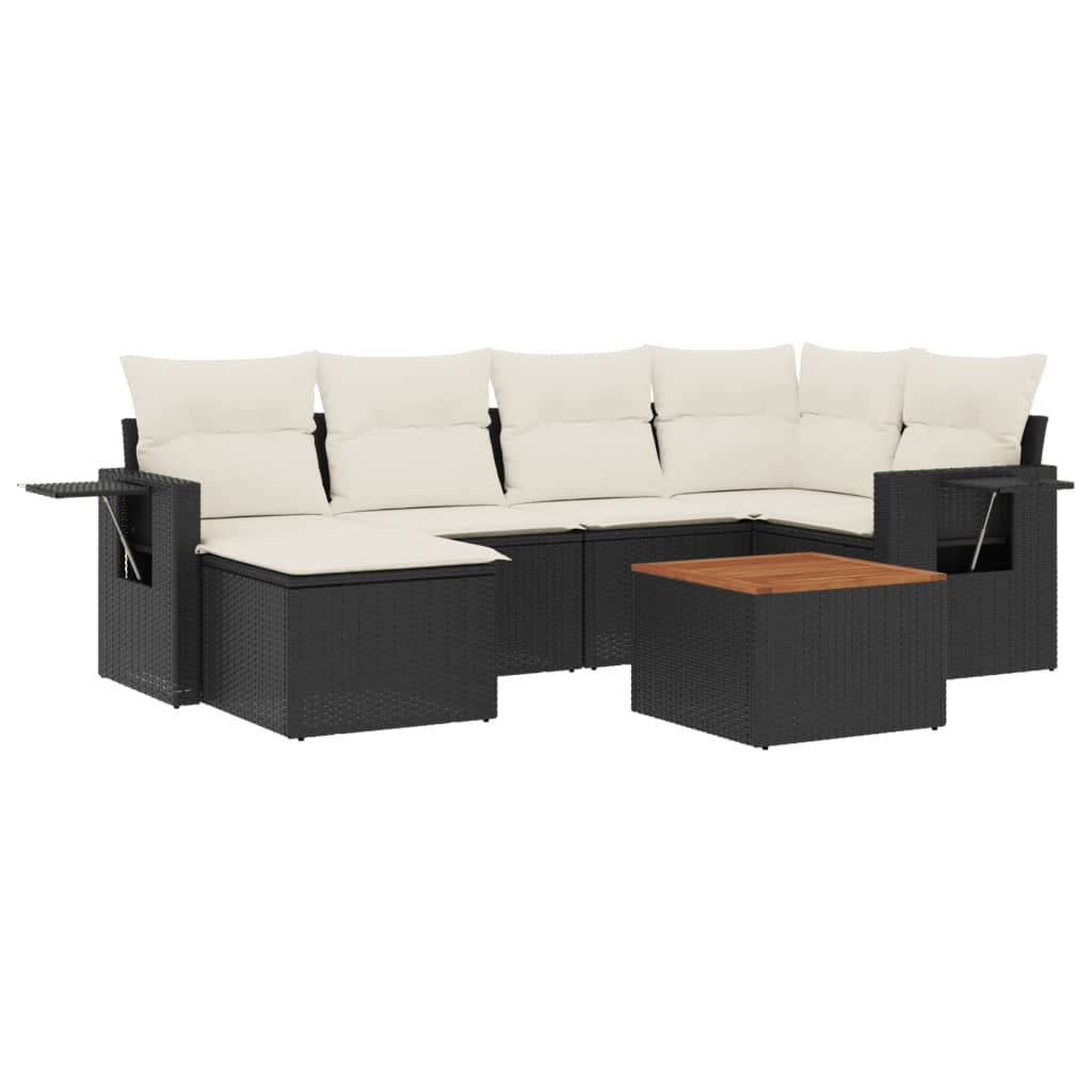 sofasæt til haven 7 dele med hynder polyrattan sort