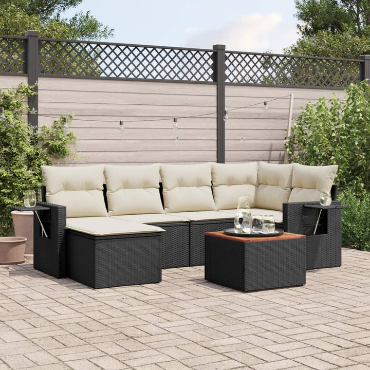 sofasæt til haven 7 dele med hynder polyrattan sort