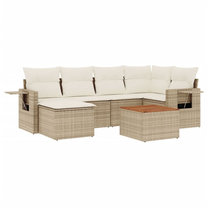 sofasæt til haven 7 dele med hynder polyrattan beige