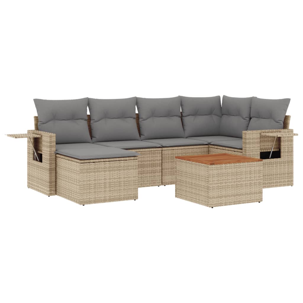 sofasæt til haven 7 dele med hynder polyrattan beige