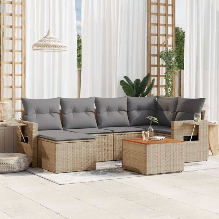 sofasæt til haven 7 dele med hynder polyrattan beige