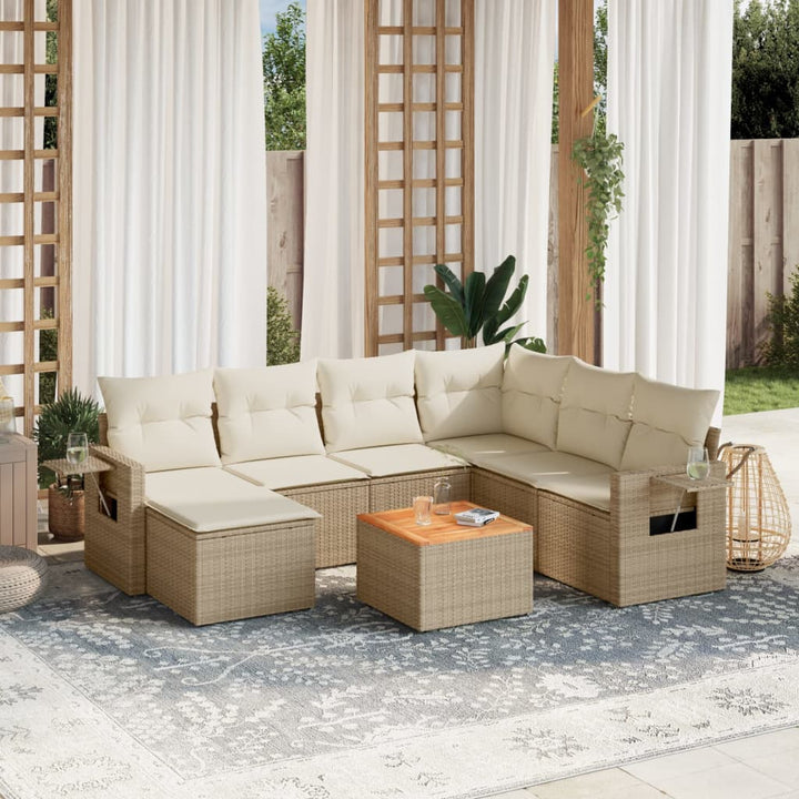 sofasæt til haven 8 dele med hynder polyrattan beige