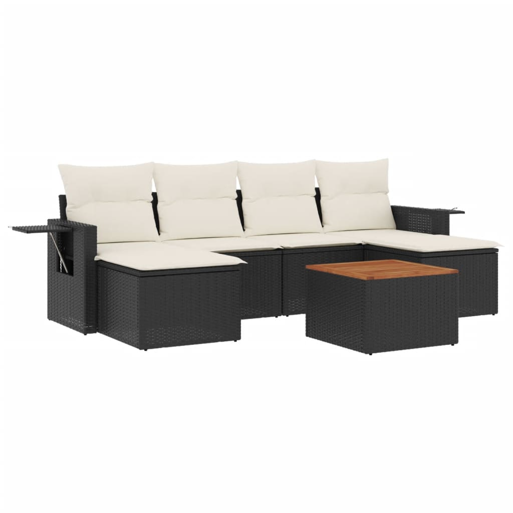sofasæt til haven 7 dele med hynder polyrattan sort