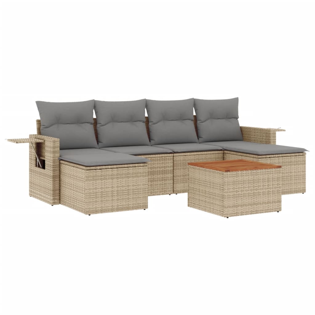 sofasæt til haven 7 dele med hynder polyrattan beige